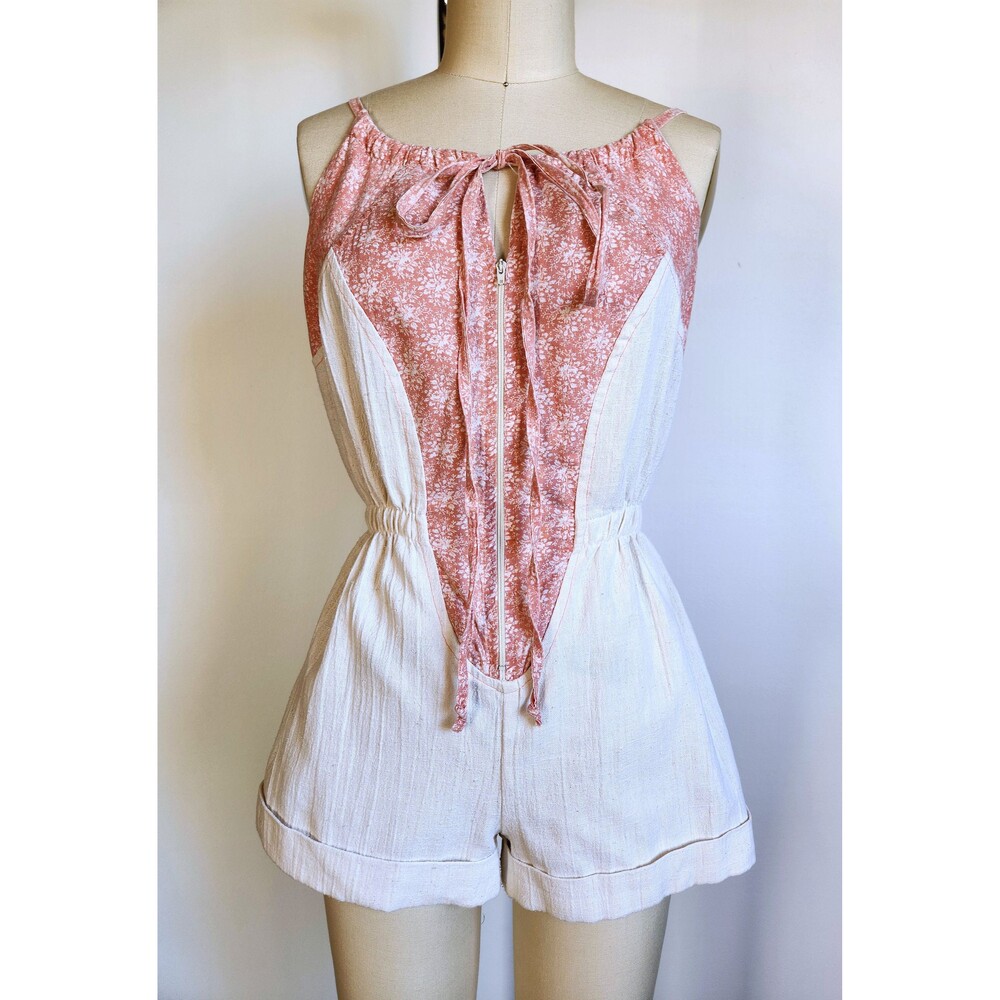Vintage Mini Romper Jumpsuit Overall - Short Shorts Overall Boho Bohemian 80s XS - Picture 7 of 10